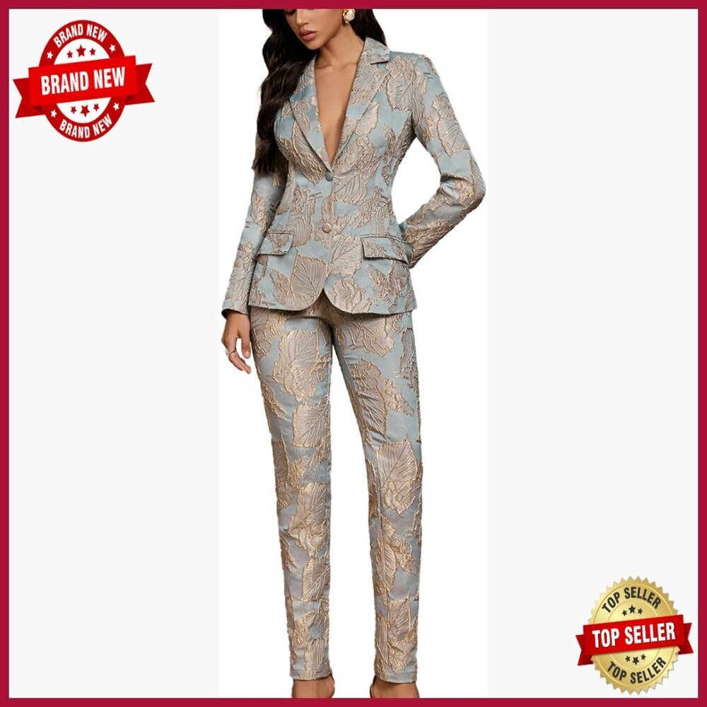 Women's Jacquard Blazer & Tapered Pants Set Business Casual Office Wear
